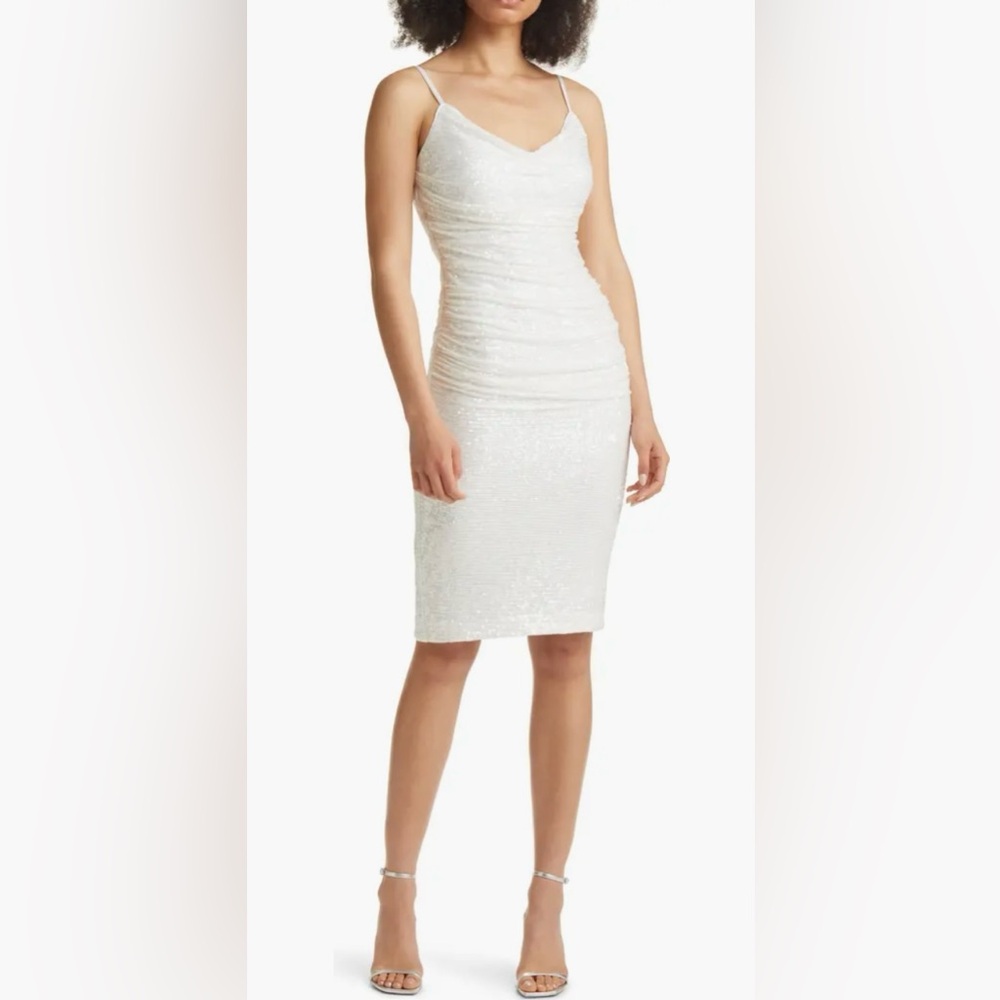 NWT Eliza J Sequins Ruched Sheath Dress Pearl Color Size 4